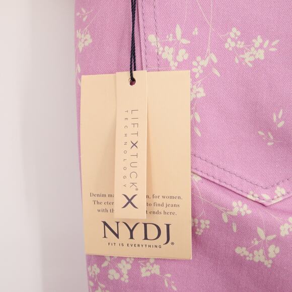 NYDJ Shorts Purple White Floral Pattern Ella Sideseam Slits Bermuda Size 8P - Picture 9 of 15